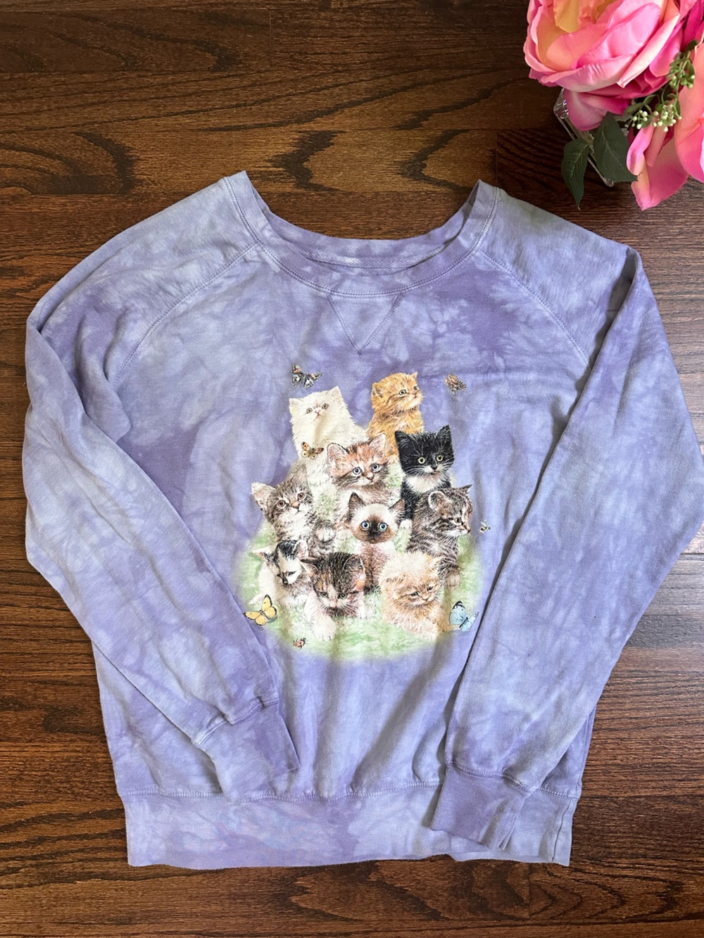 The Mountain tie dye kitten print sweatshirt, size M